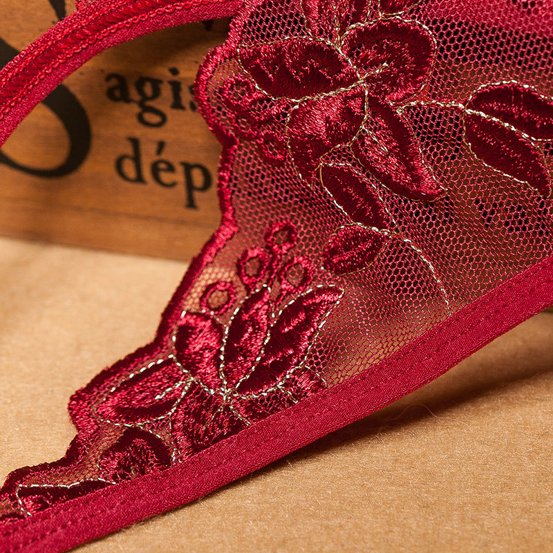 Image of Women's flirtatious lingerie panties women's passion see-through transparent embroidery sex free adult open crotch thong sense